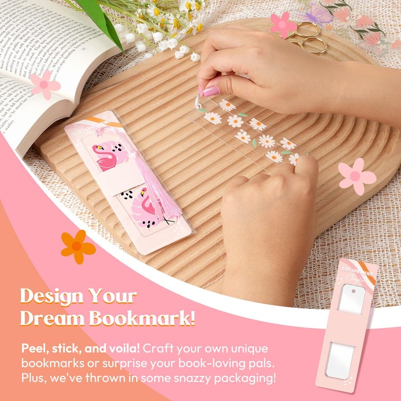 Kaciola 24 Acrylic Bookmark Blanks with 24 UV DTF Stickers About Booklover Theme and 4 Colors Tassels Blank Bookmarks Waterproof UV DTF Transfers Stickers for DIY Crafts Hanging Tag Gift - Image 2